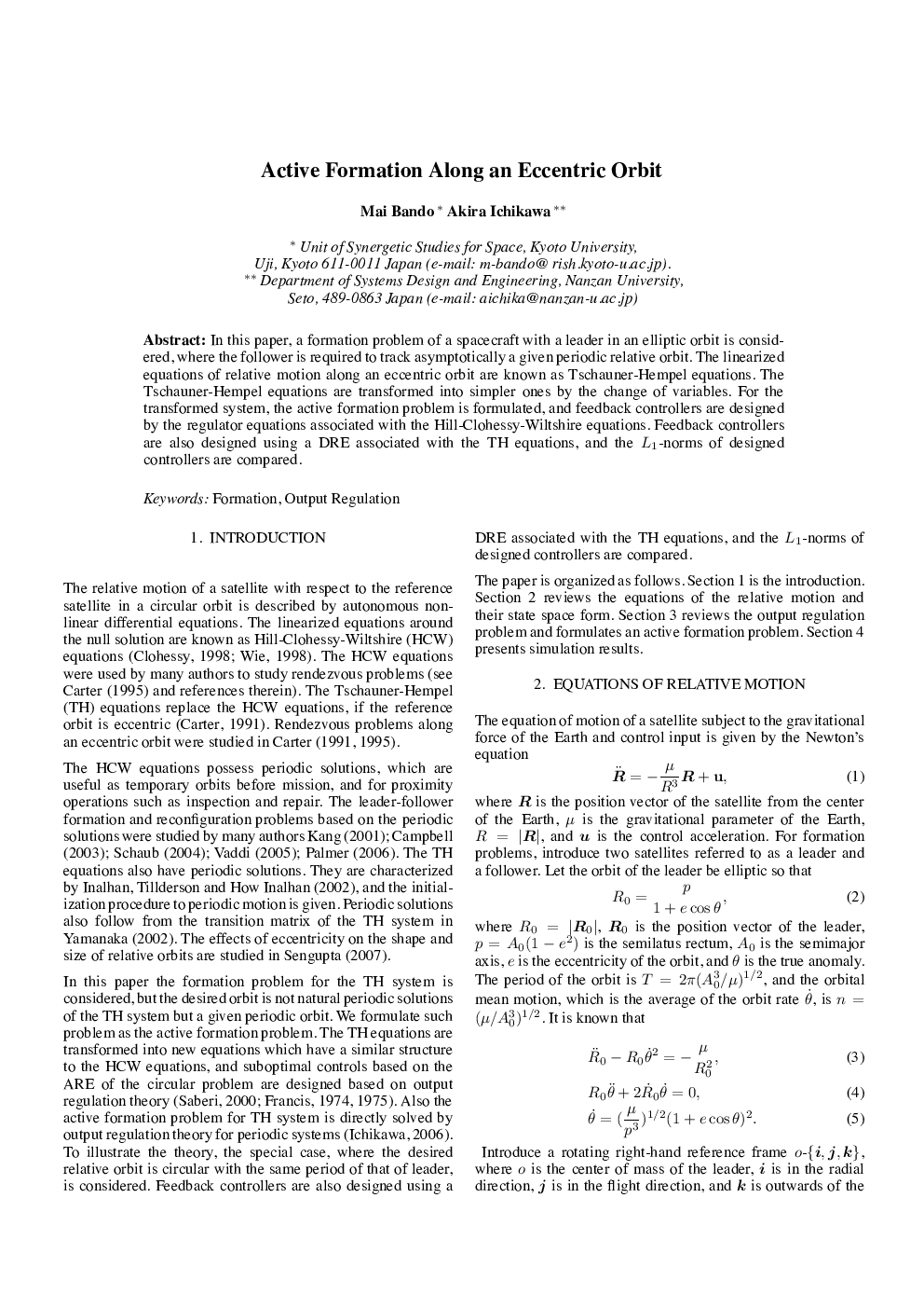Active Formation Along an Eccentric Orbit