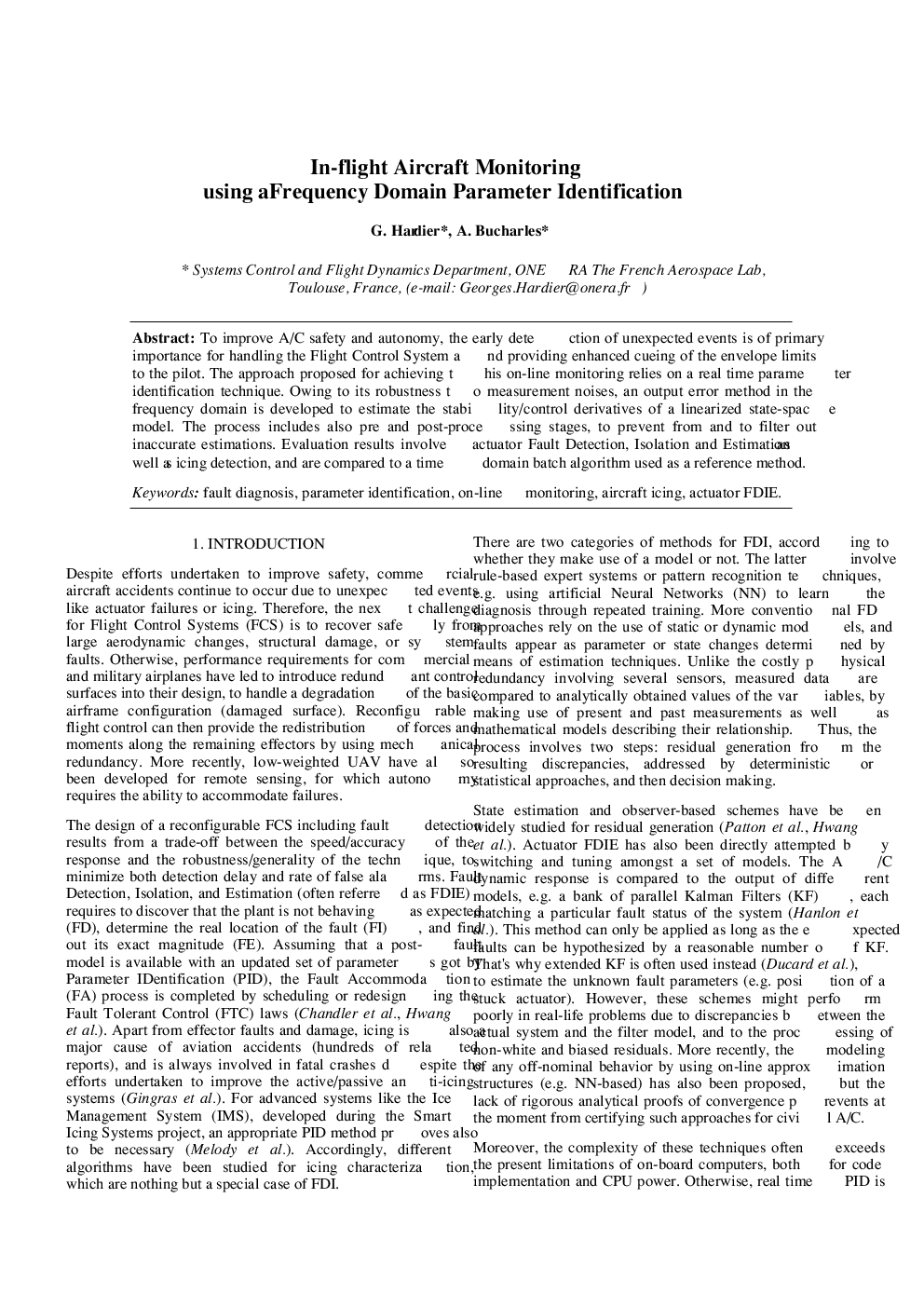 In-flight Aircraft Monitoring using a Frequency Domain Parameter Identification