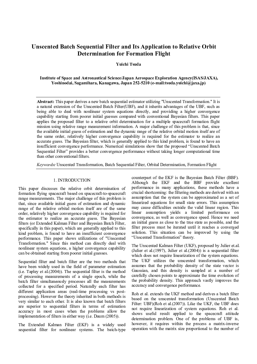 Unscented Batch Sequential Filter and Its Application to Relative Orbit Determination for Formation Flight