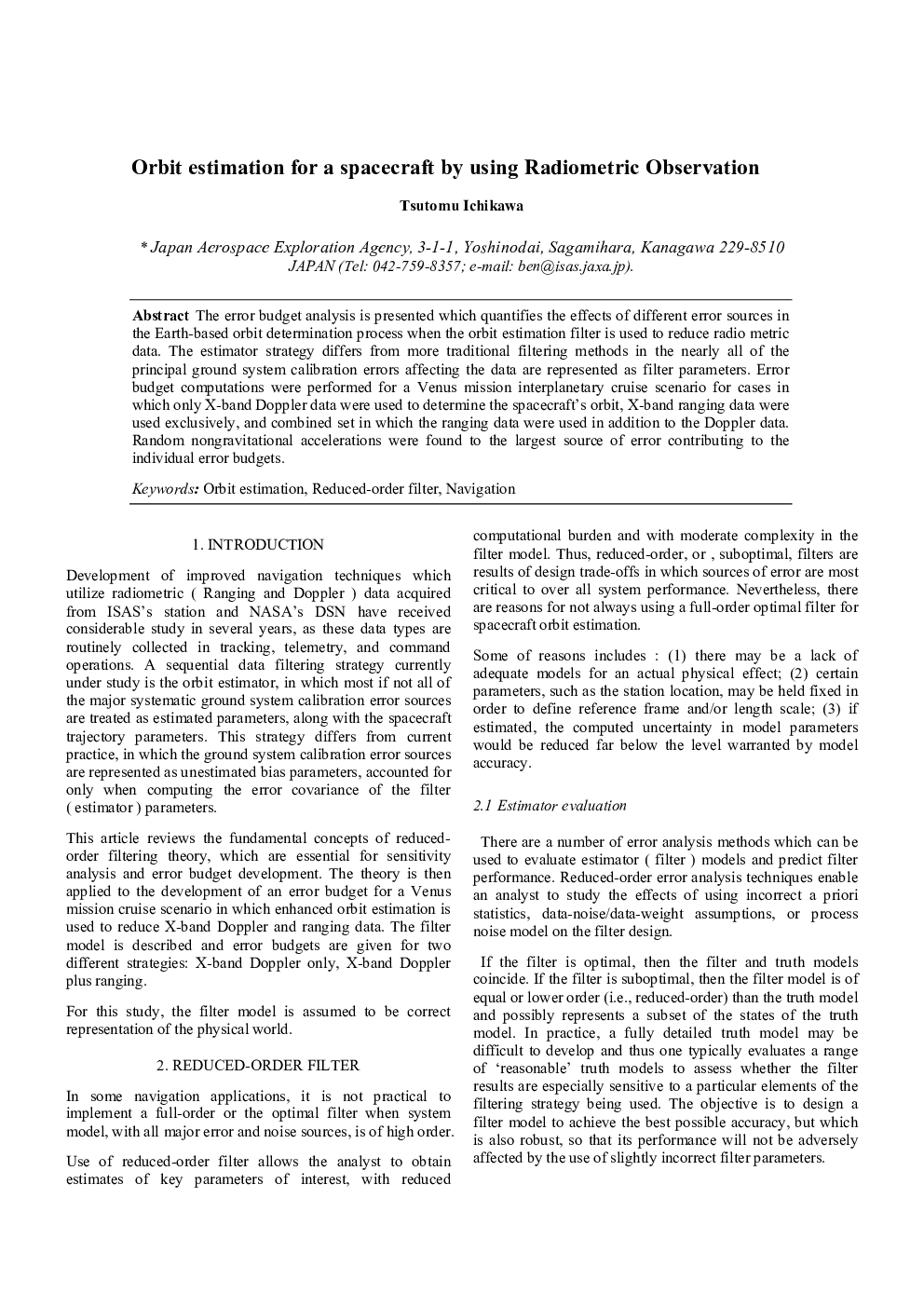Orbit estimation for a spacecraft by using Radiometric Observation