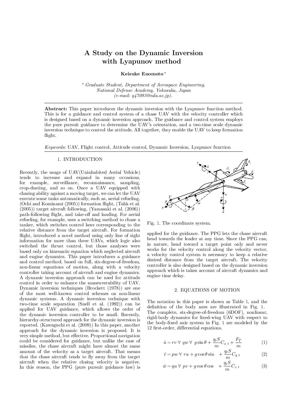 عکس صفحه اول مقاله: A Study on the Dynamic Inversion with Lyapunov method A Study on the Dynamic Inversion with Lyapunov method