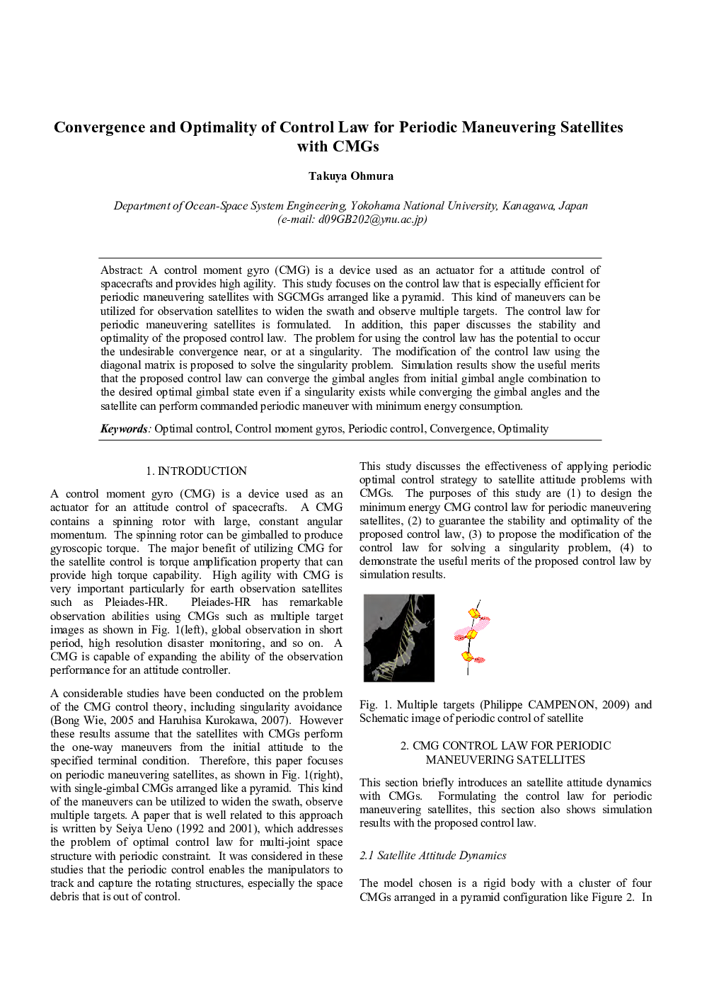 عکس صفحه اول مقاله: Convergence and Optimality of Control Law for Periodic Maneuvering Satellites with CMGs Convergence and Optimality of Control Law for Periodic Maneuvering Satellites with CMGs