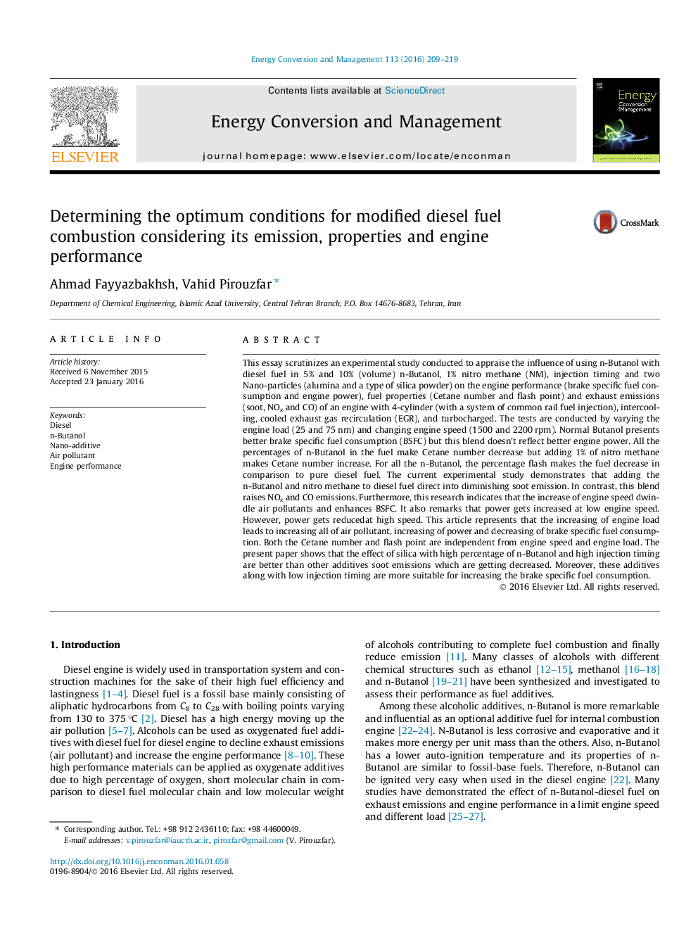 Determining the optimum conditions for modified diesel fuel combustion considering its emission, properties and engine performance