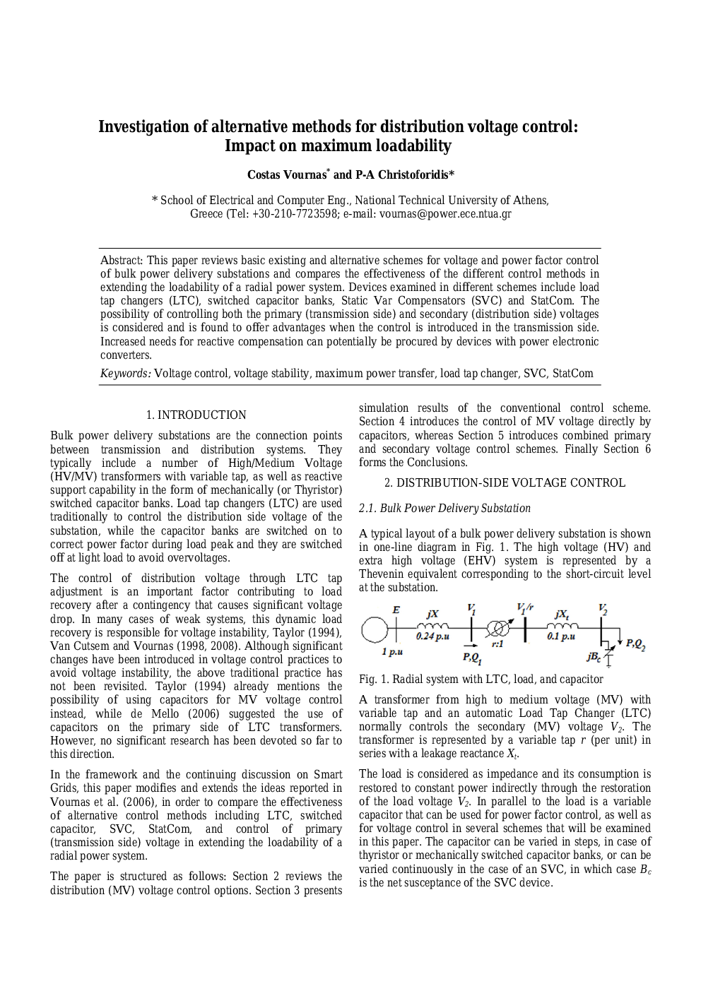 Investigation of alternative methods for distribution voltage control: Impact on maximum loadability