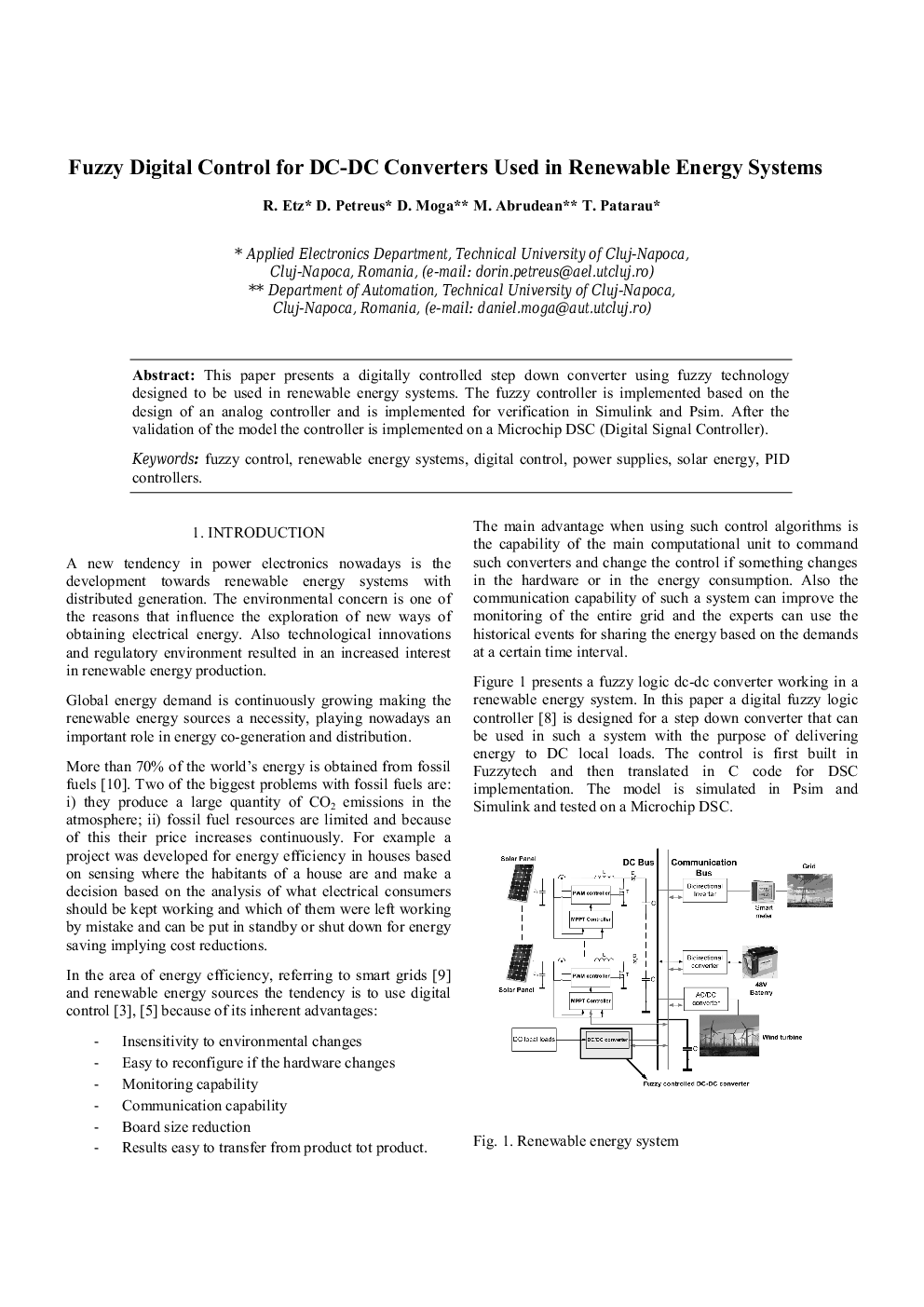 Fuzzy Digital Control for DC-DC Converters Used in Renewable Energy Systems