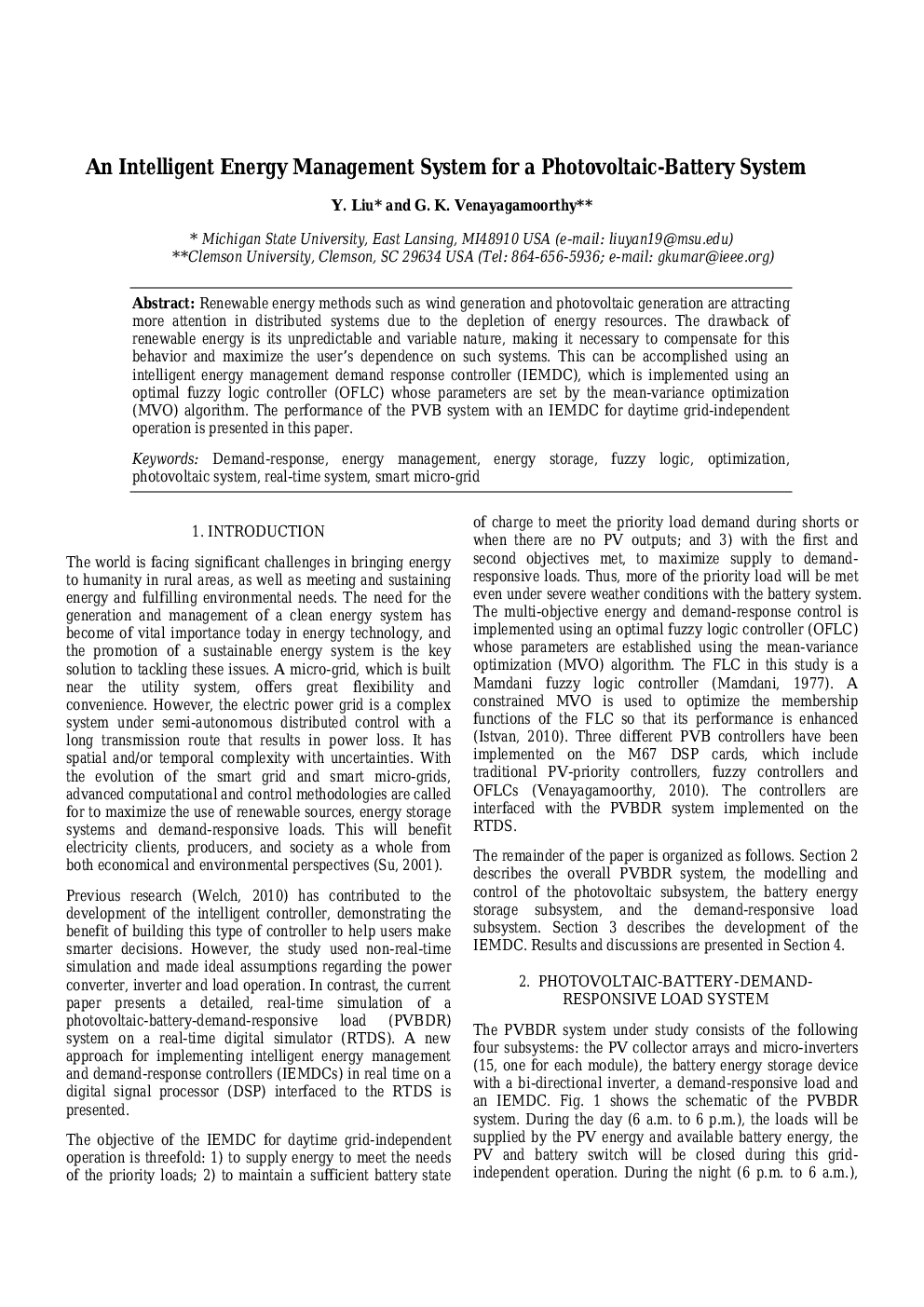 An Intelligent Energy Management System for a Photovoltaic-Battery System
