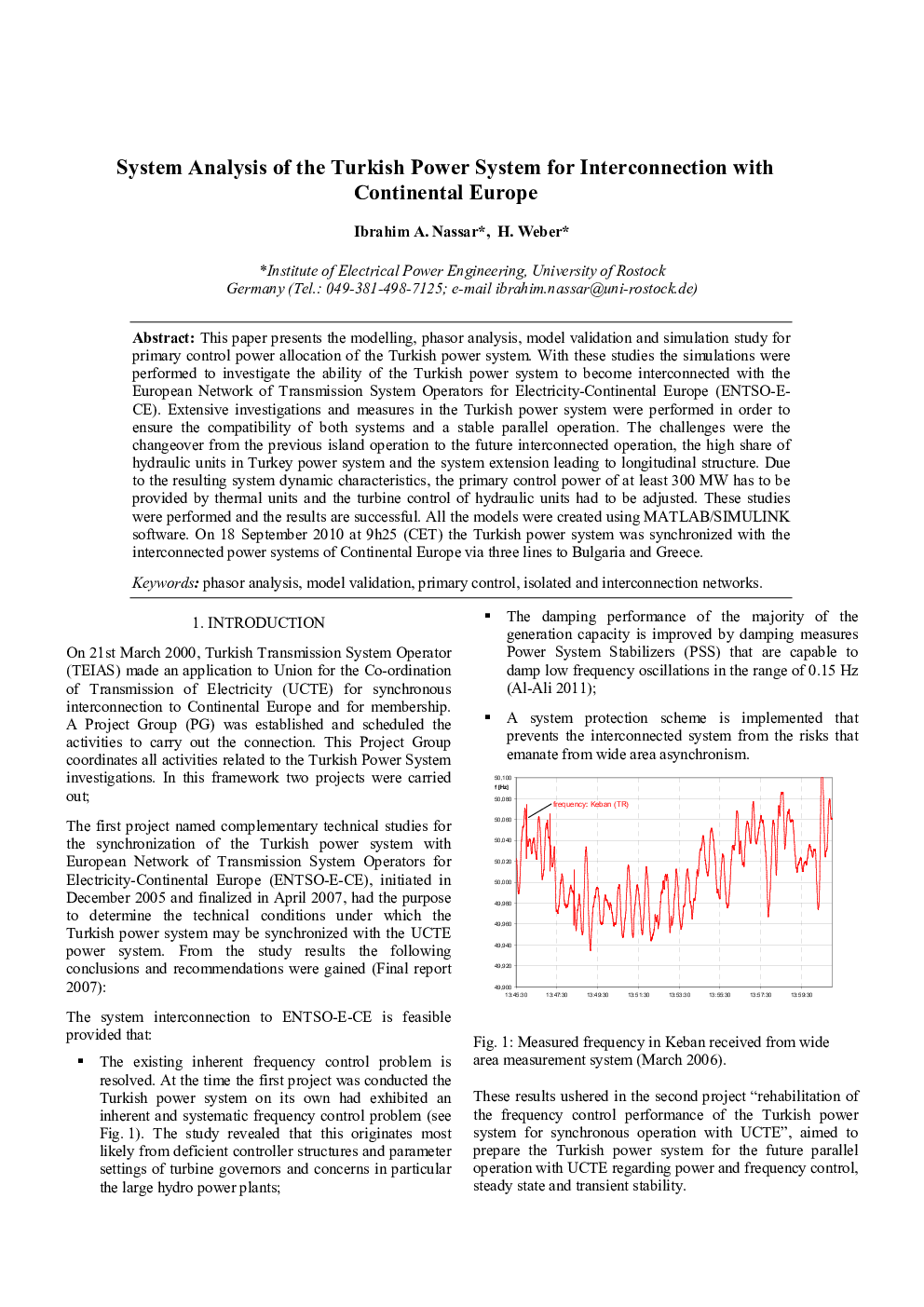 System Analysis of the Turkish Power System for Interconnection with Continental Europe