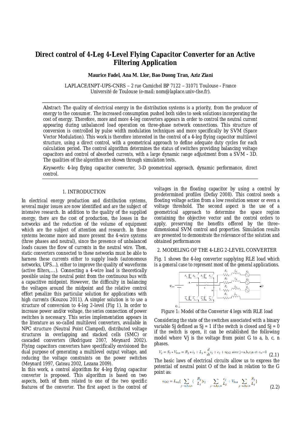 Direct control of 4-Leg 4-Level Flying Capacitor Converter for an Active Filtering Application