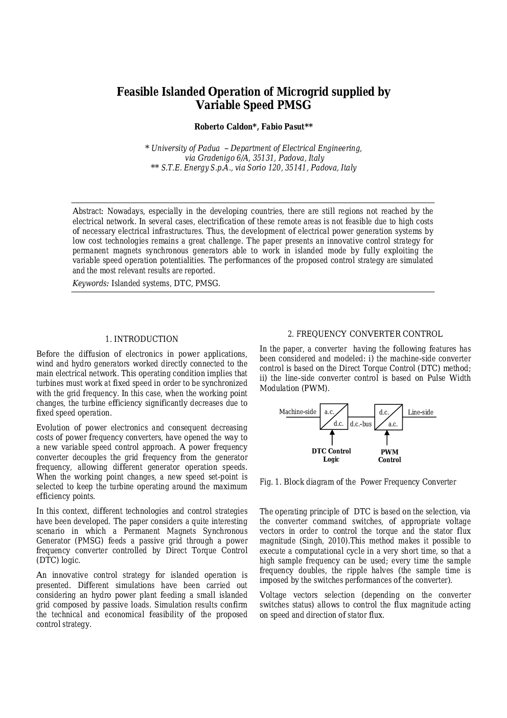 Feasible Islanded Operation of Microgrid supplied by Variable Speed PMSG