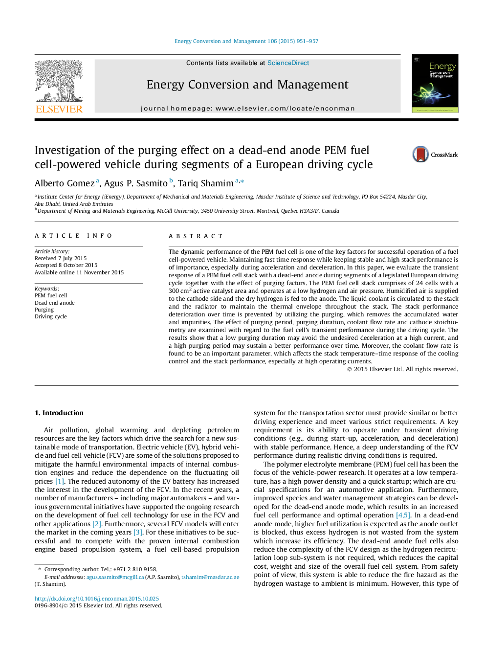 Investigation of the purging effect on a dead-end anode PEM fuel cell-powered vehicle during segments of a European driving cycle