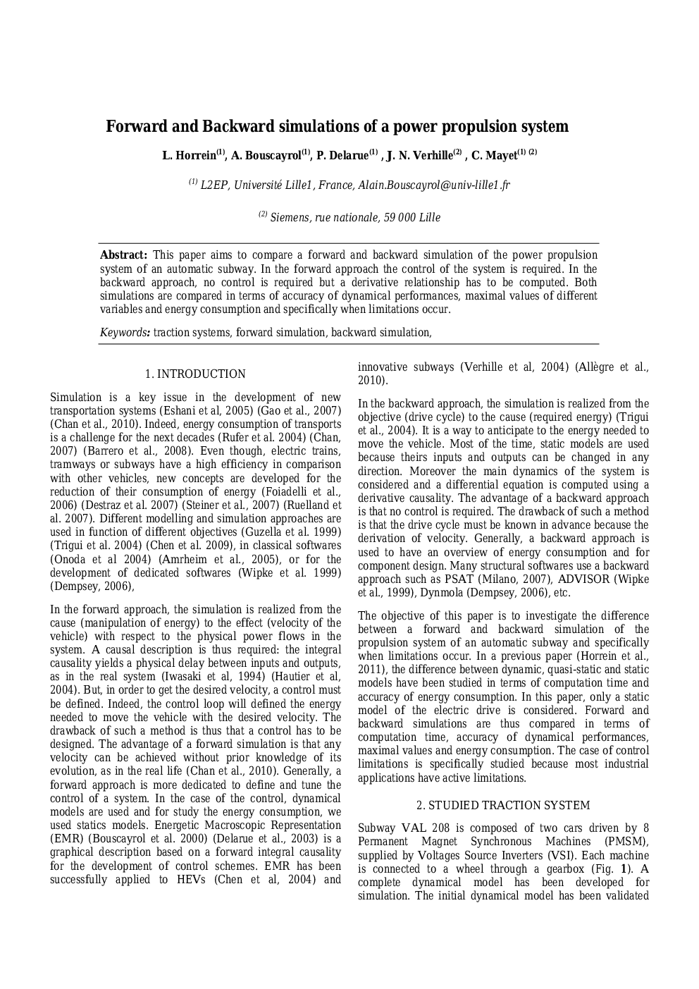 Forward and Backward simulations of a power propulsion system