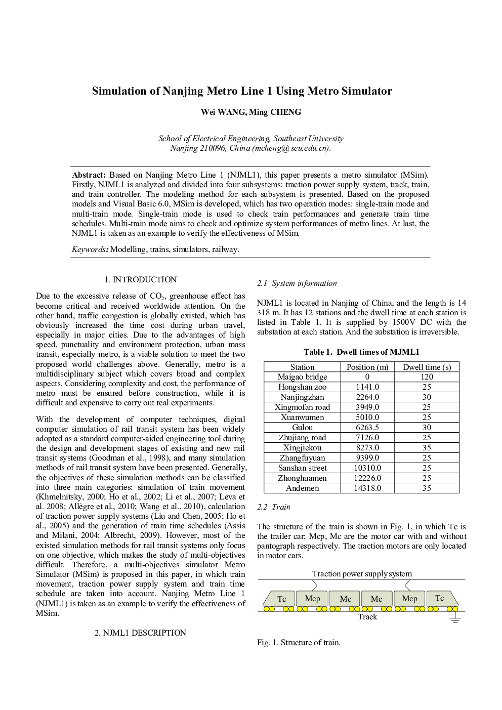 Simulation of Nanjing Metro Line 1 Using Metro Simulator