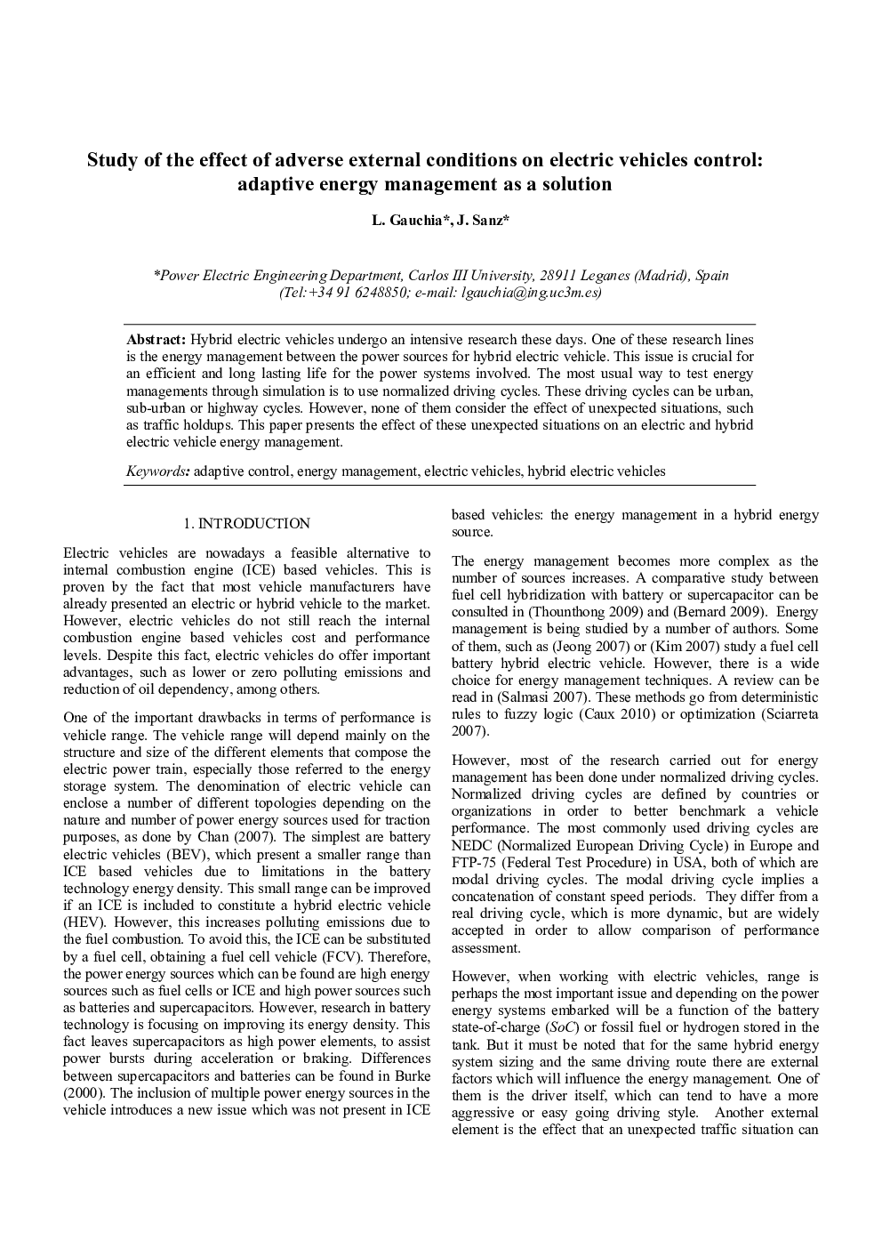 Study of the effect of adverse external conditions on electric vehicles control: adaptive energy management as a solution