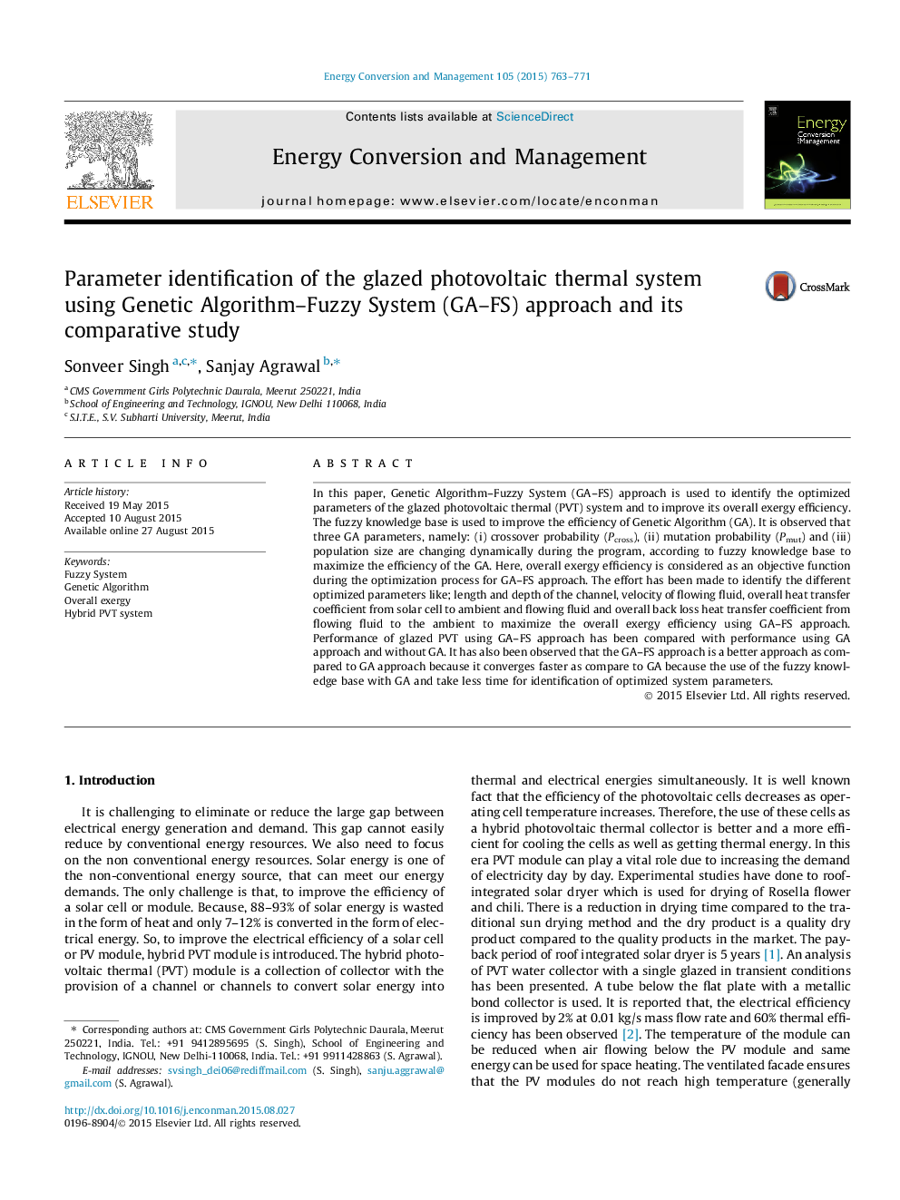 Parameter identification of the glazed photovoltaic thermal system using Genetic Algorithm-Fuzzy System (GA-FS) approach and its comparative study