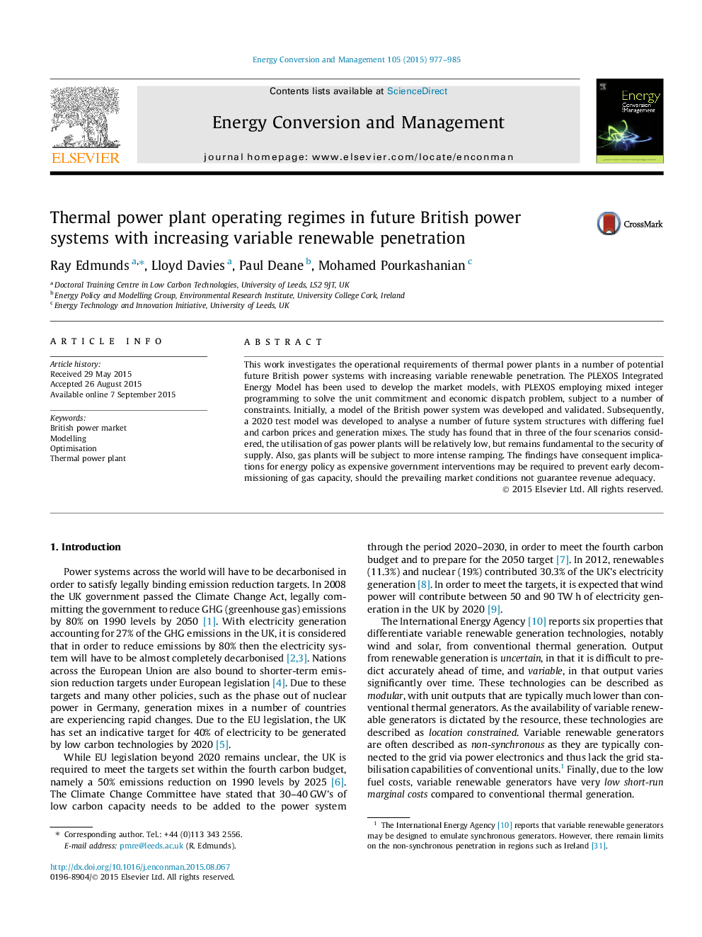 Thermal power plant operating regimes in future British power systems with increasing variable renewable penetration