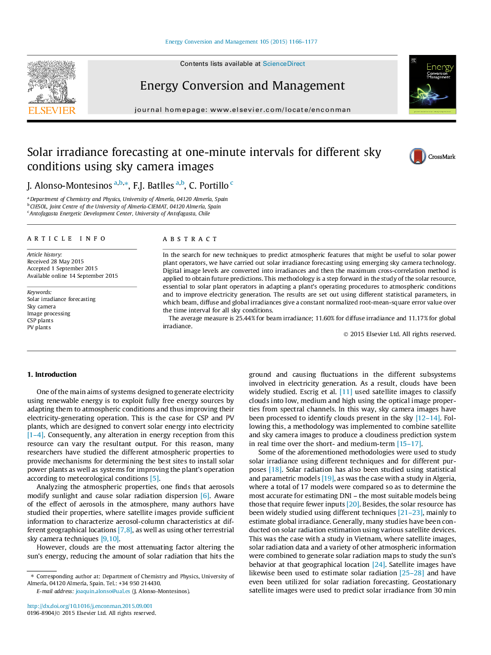 Solar irradiance forecasting at one-minute intervals for different sky conditions using sky camera images