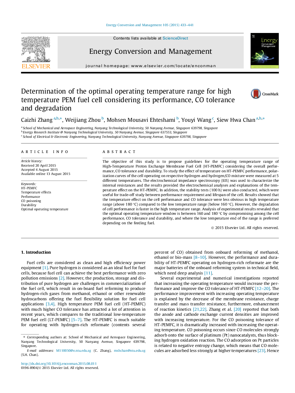 Determination of the optimal operating temperature range for high temperature PEM fuel cell considering its performance, CO tolerance and degradation