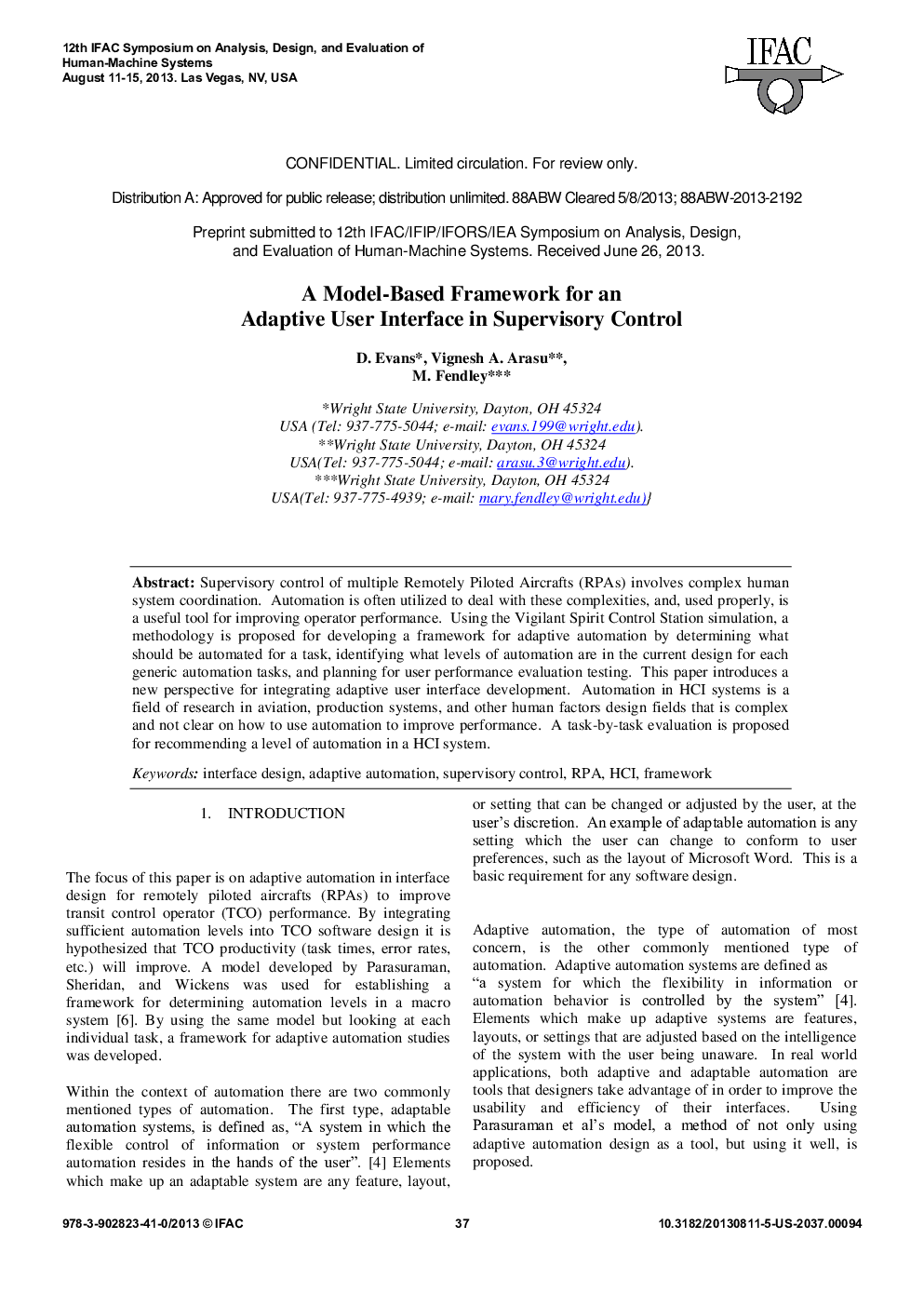 A Model-Based Framework for an Adaptive User Interface in Supervisory Control