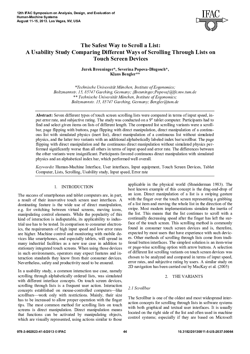 The Safest Way to Scroll a List: A Usability Study Comparing Different Ways of Scrolling Through Lists on Touch Screen Devices