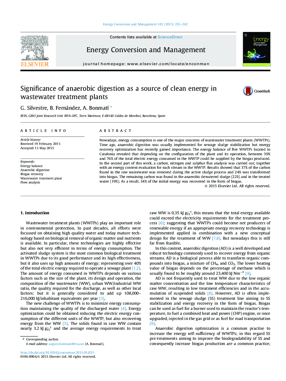 Significance of anaerobic digestion as a source of clean energy in wastewater treatment plants