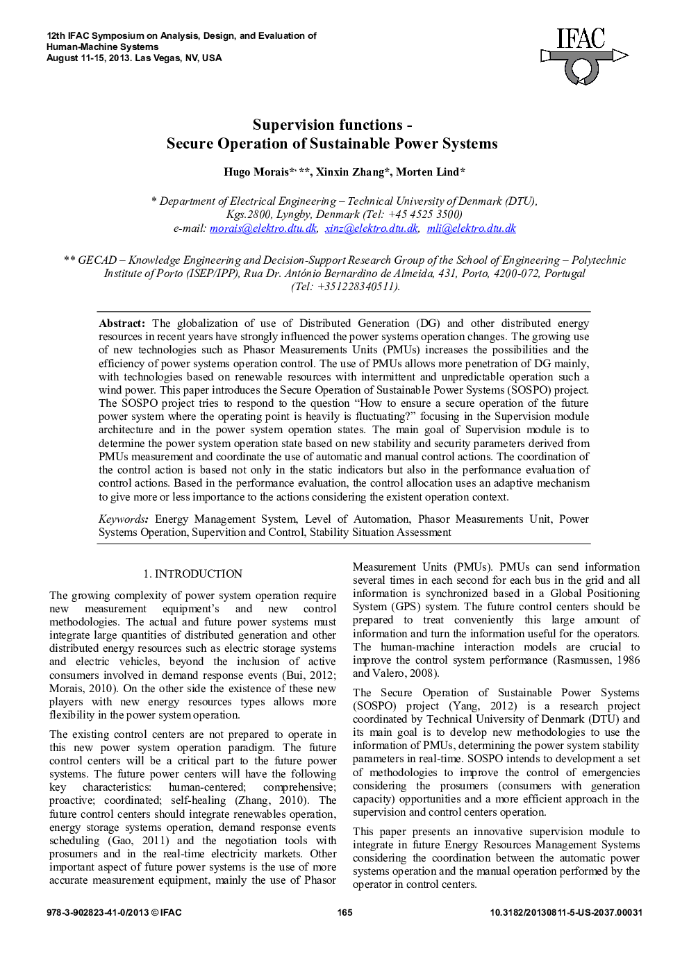 Supervision functions – Secure Operation of Sustainable Power Systems