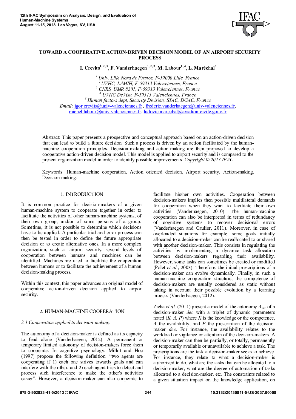 TOWARD A COOPERATIVE ACTION-DRIVEN DECISION MODEL OF AN AIRPORT SECURITY PROCESS