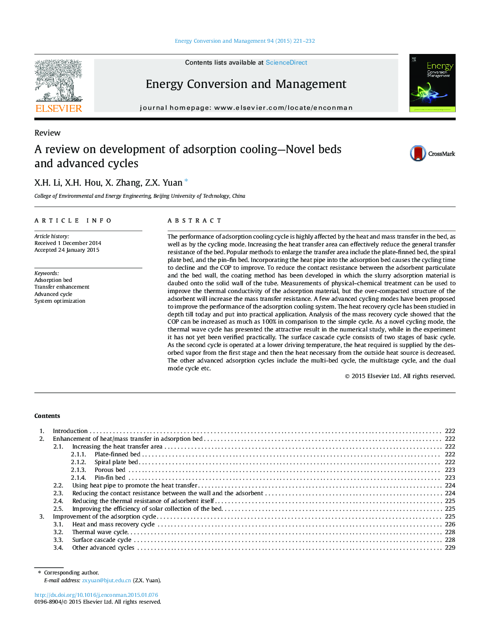 A review on development of adsorption cooling-Novel beds and advanced cycles