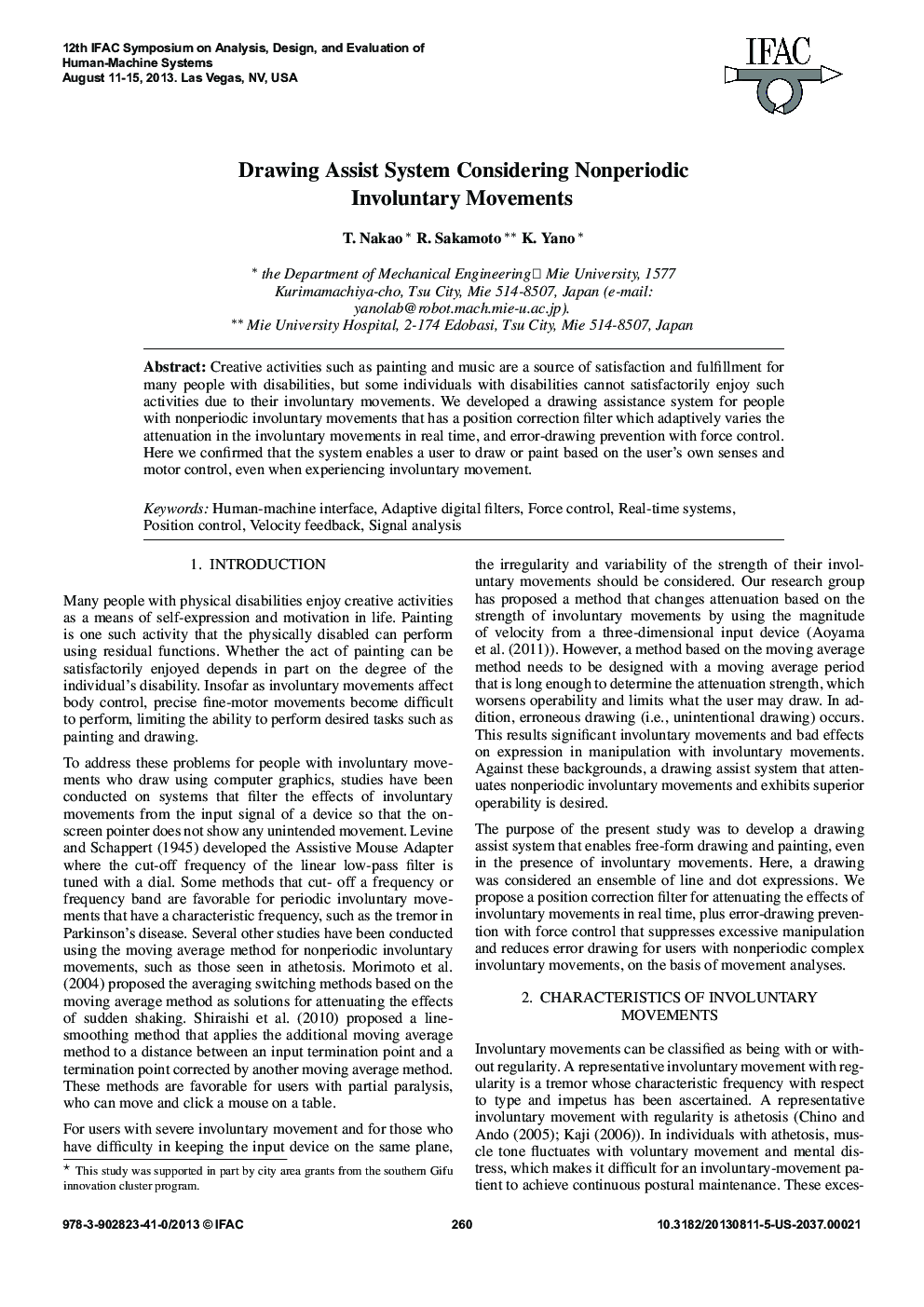 Drawing Assist System Considering Nonperiodic Involuntary Movements 