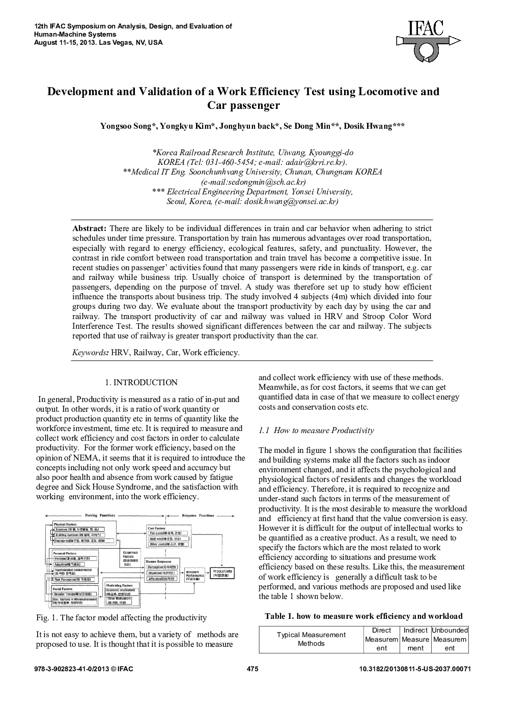 Development and Validation of a Work Efficiency Test using Locomotive and Car passenger