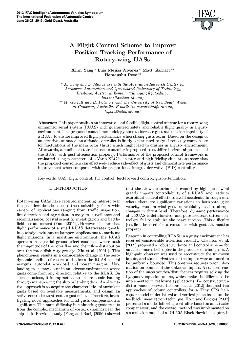 عکس صفحه اول مقاله: A Flight Control Scheme to Improve Position Tracking Performance of Rotary-wing UASs A Flight Control Scheme to Improve Position Tracking Performance of Rotary-wing UASs