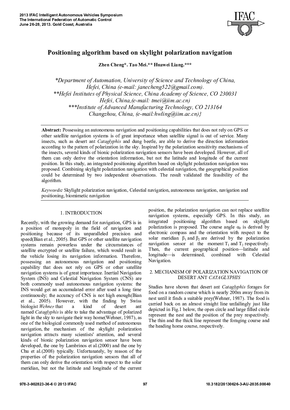 عکس صفحه اول مقاله: Positioning algorithm based on skylight polarization navigation Positioning algorithm based on skylight polarization navigation