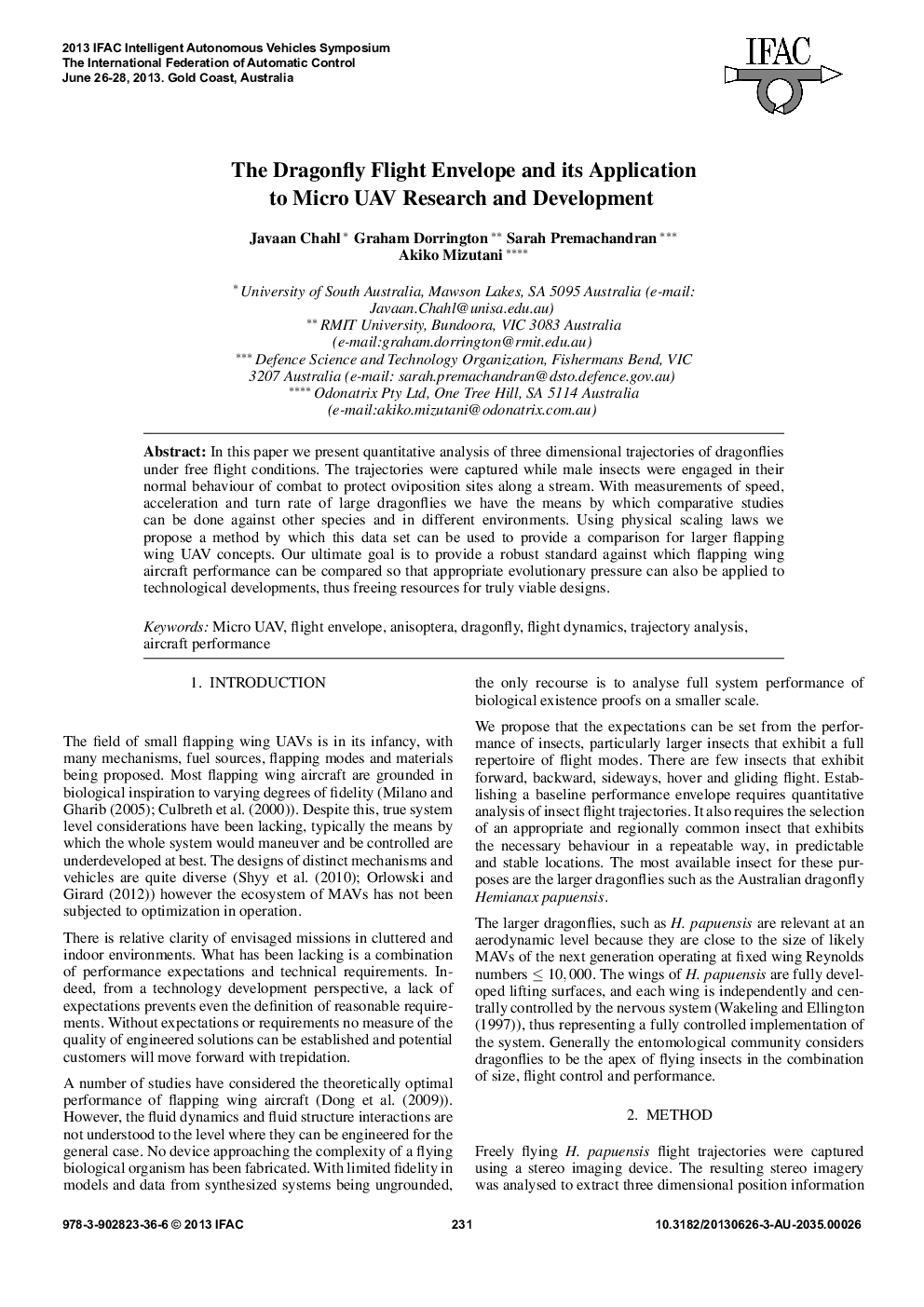 The Dragonfly Flight Envelope and its Application to Micro UAV Research and Development