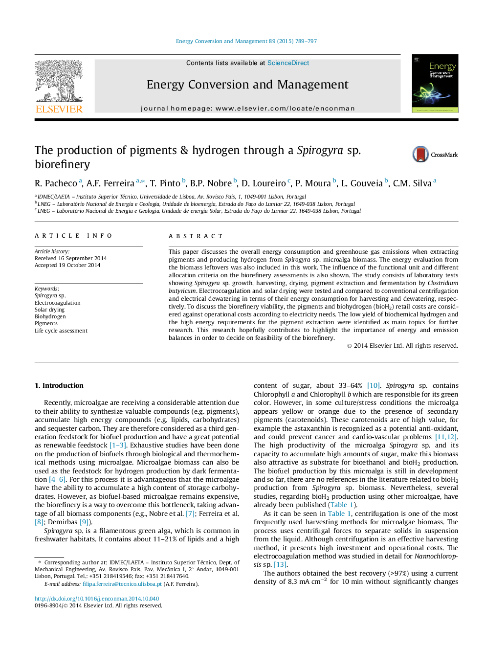عکس صفحه اول مقاله: The production of pigments & hydrogen through a Spirogyra sp. biorefinery The production of pigments & hydrogen through a Spirogyra sp. biorefinery