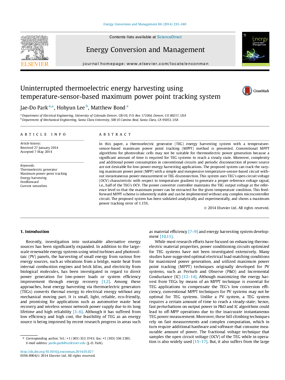 Uninterrupted thermoelectric energy harvesting using temperature-sensor-based maximum power point tracking system