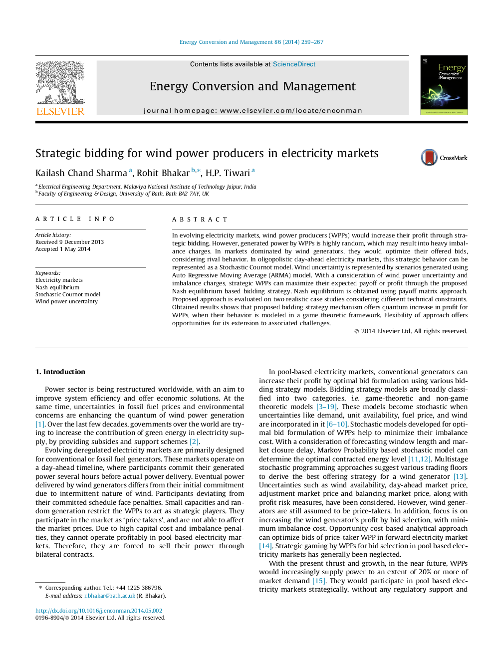 Strategic bidding for wind power producers in electricity markets