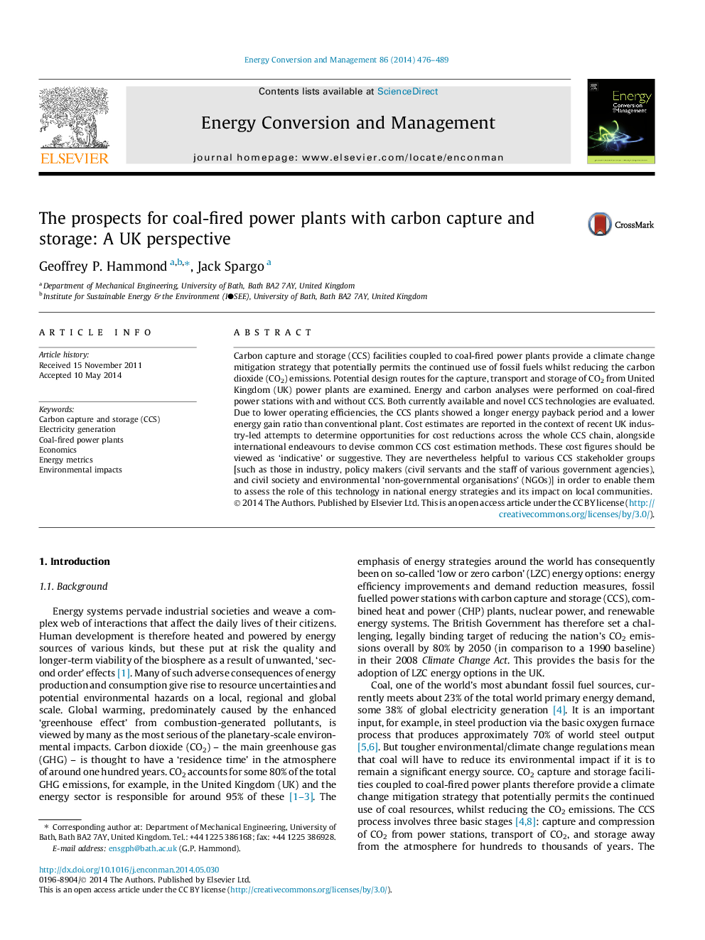 The prospects for coal-fired power plants with carbon capture and storage: A UK perspective