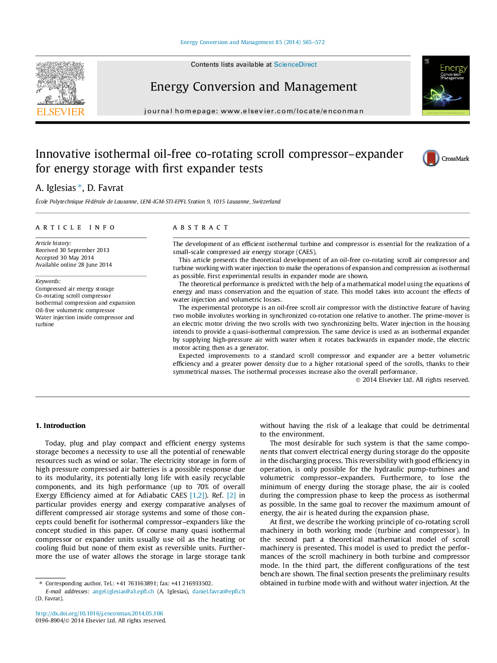 Innovative isothermal oil-free co-rotating scroll compressor-expander for energy storage with first expander tests