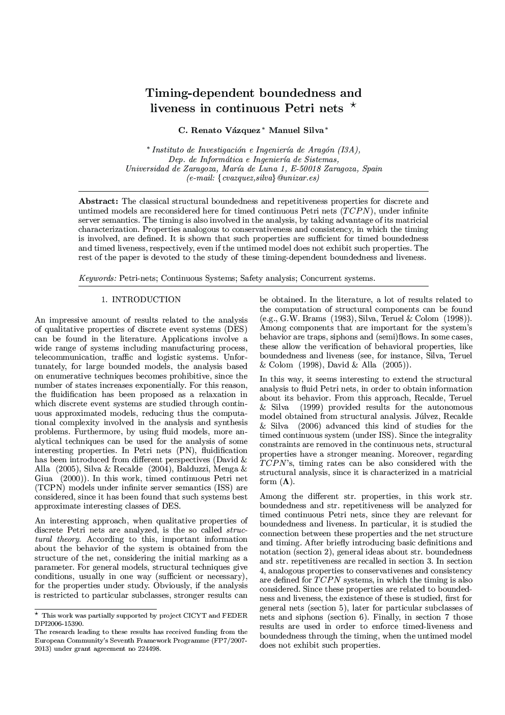 Timing-dependent boundedness and liveness in continuous Petri nets 