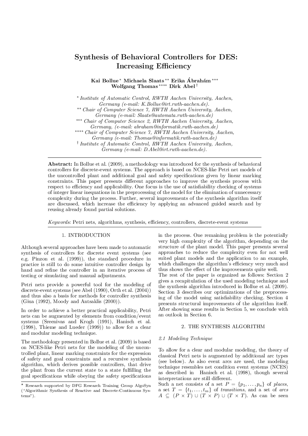 Synthesis of Behavioral Controllers for DES: Increasing Efficiency 