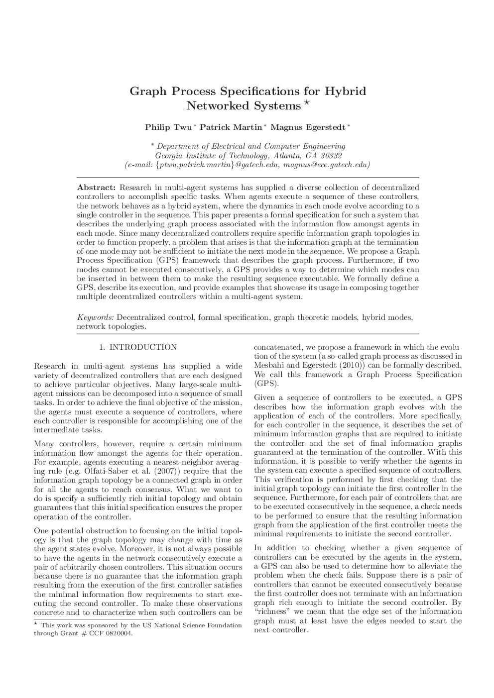 Graph Process Specifications for Hybrid Networked Systems 