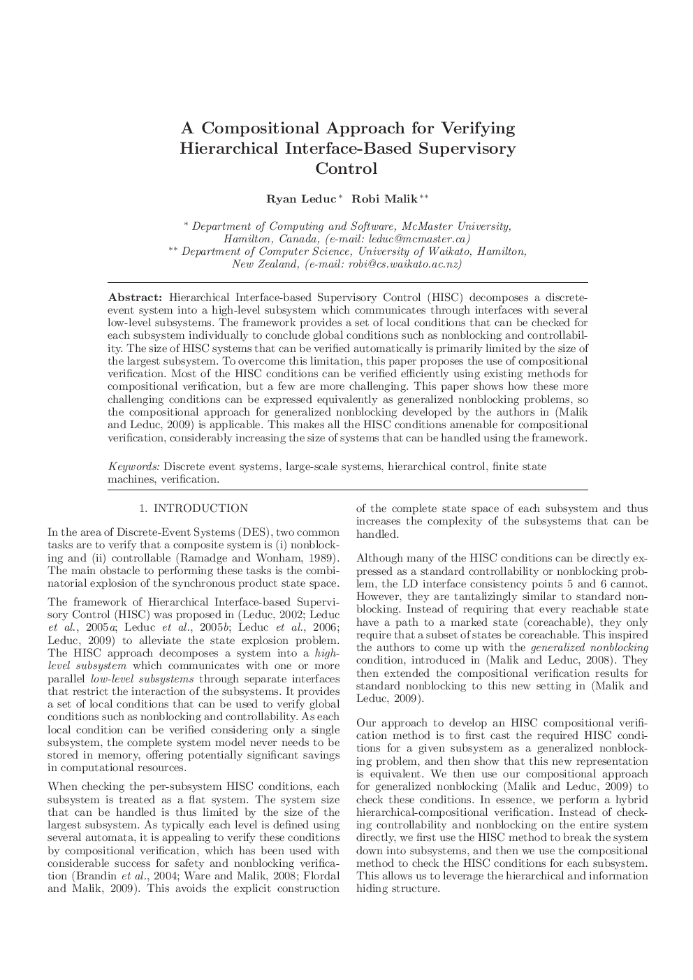 A Compositional Approach for Verifying Hierarchical Interface-Based Supervisory Control