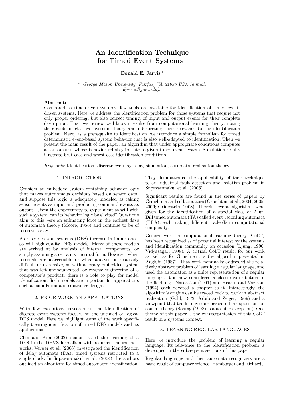 An Identification Technique for Timed Event Systems