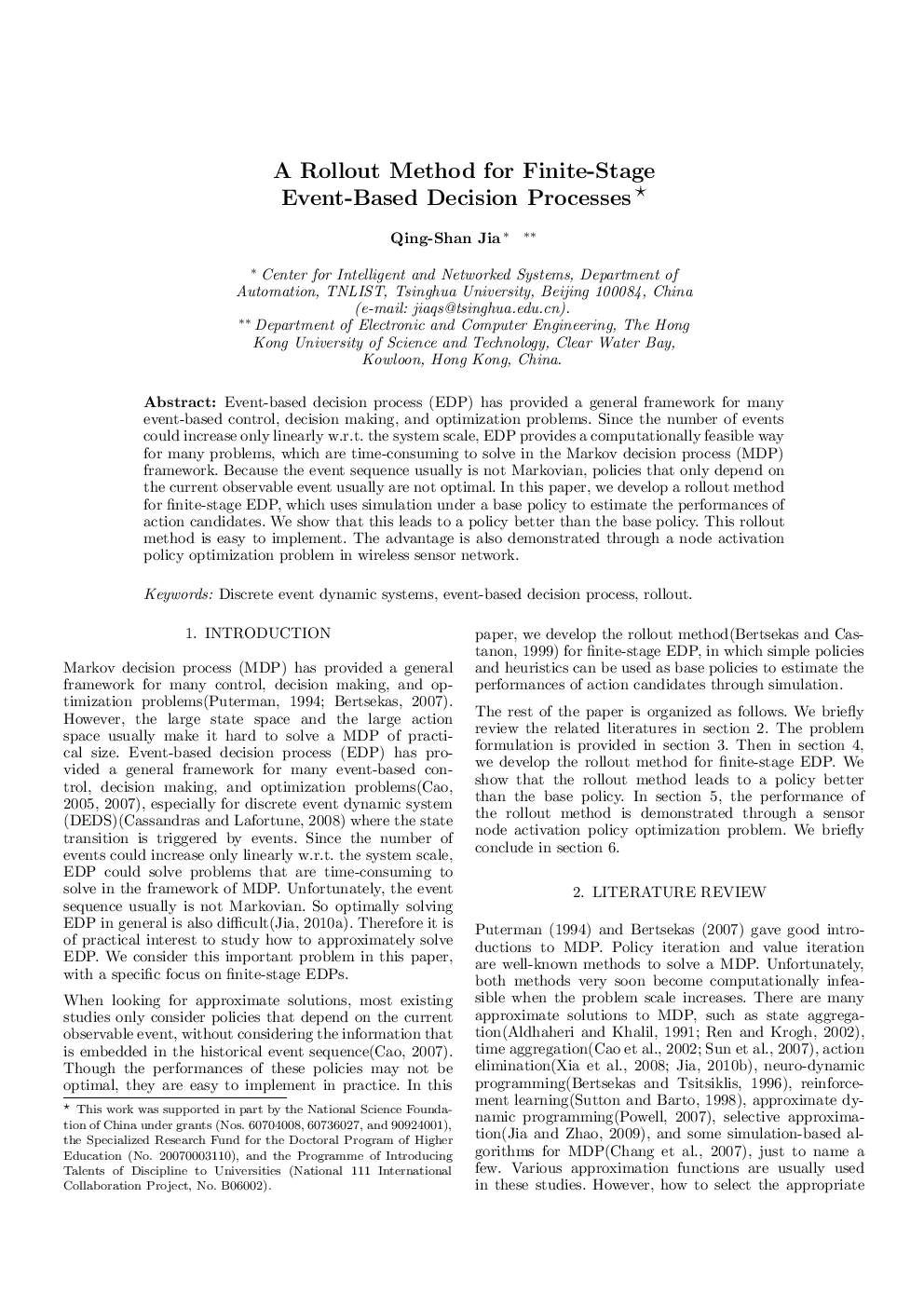 A Rollout Method for Finite-Stage Event-Based Decision Processes 
