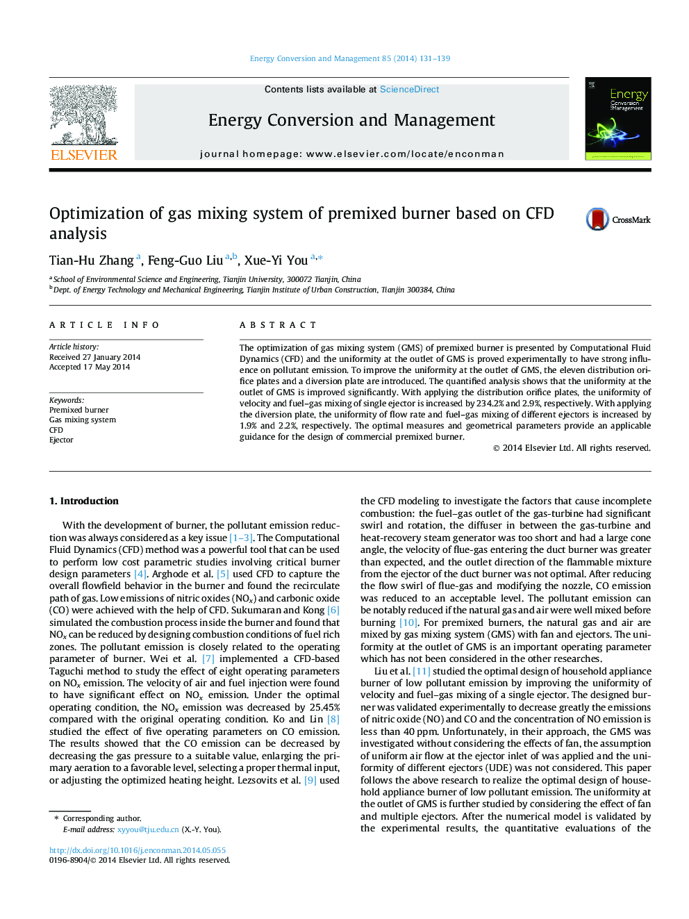 عکس صفحه اول مقاله: Optimization of gas mixing system of premixed burner based on CFD analysis Optimization of gas mixing system of premixed burner based on CFD analysis
