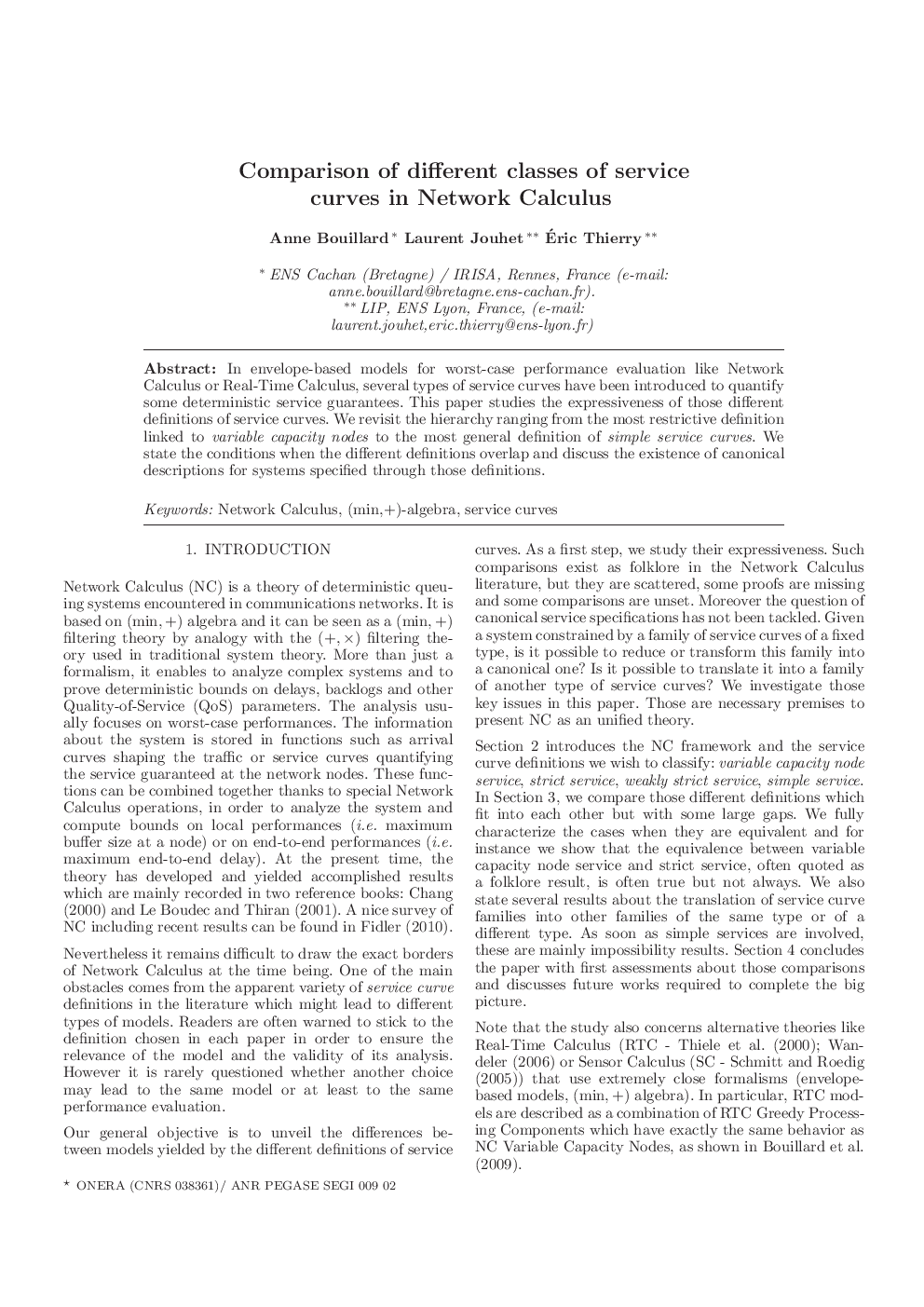 Comparison of different classes of service curves in Network Calculus 