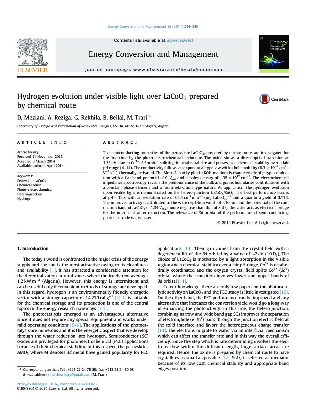 Hydrogen evolution under visible light over LaCoO3 prepared by chemical route