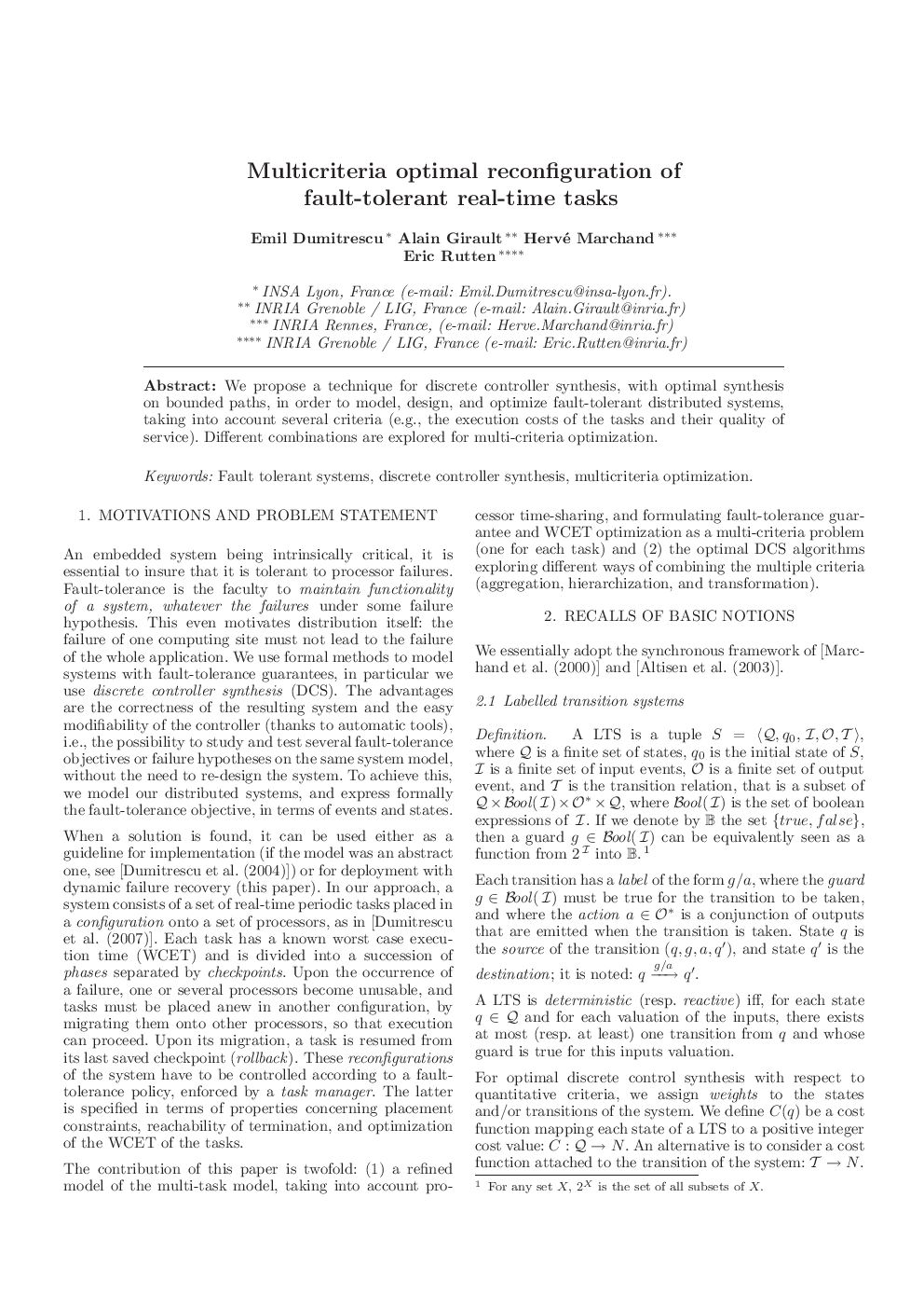 Multicriteria optimal reconfiguration of fault-tolerant real-time tasks 