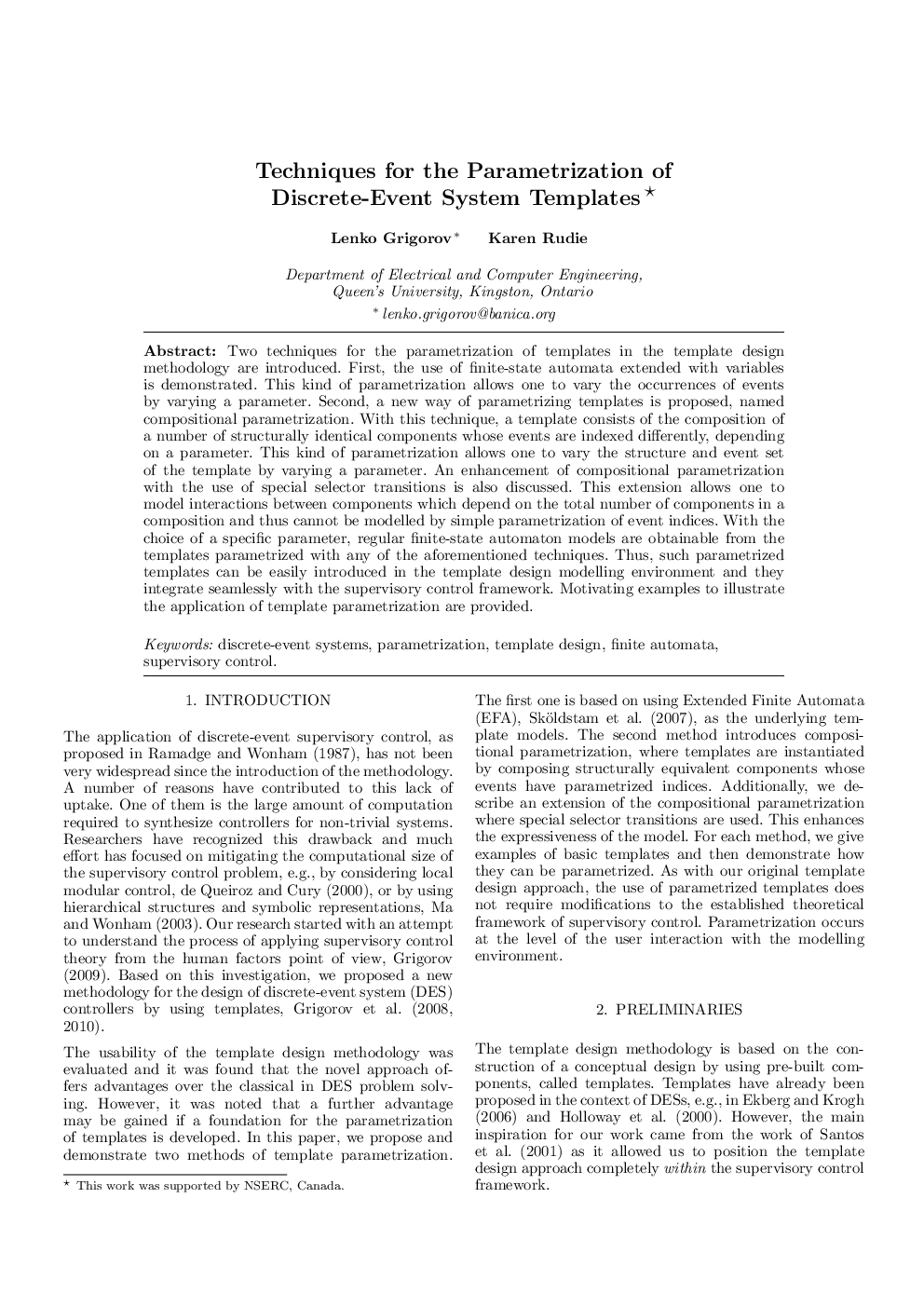 Techniques for the Parametrization of Discrete-Event System Templates 