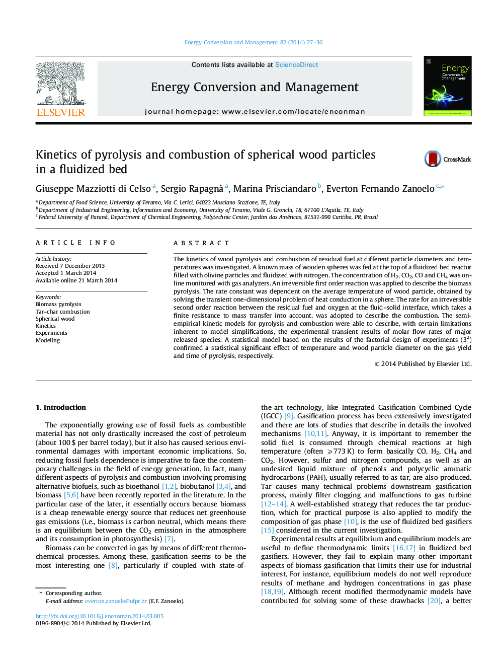 Kinetics of pyrolysis and combustion of spherical wood particles in a fluidized bed