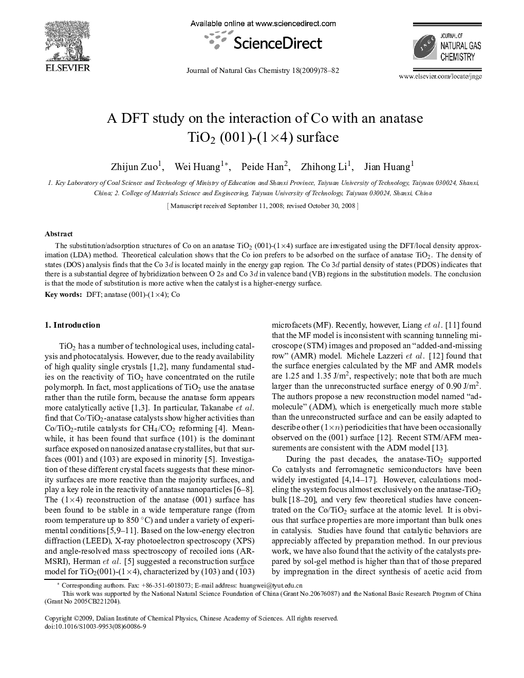 A DFT study on the interaction of Co with an anatase TiO2 (001)-(1×4) surface 